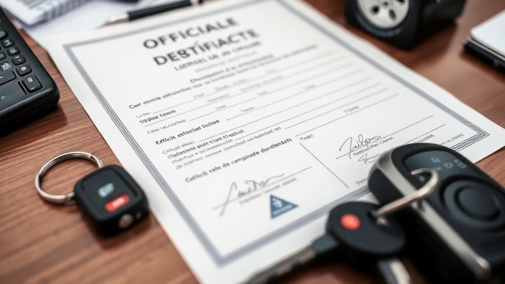 Certificat de destruction officiel avec clés de voiture sur un bureau
