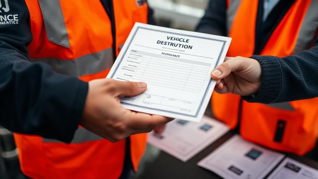Remise du certificat de destruction véhicule entre professionnels