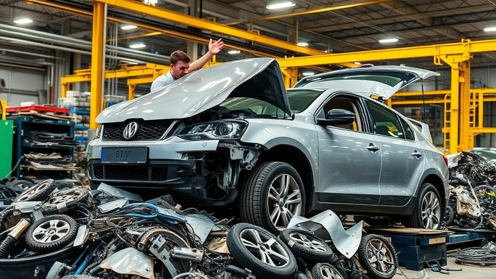 Centre de recyclage automobile avec tri des pièces et métaux