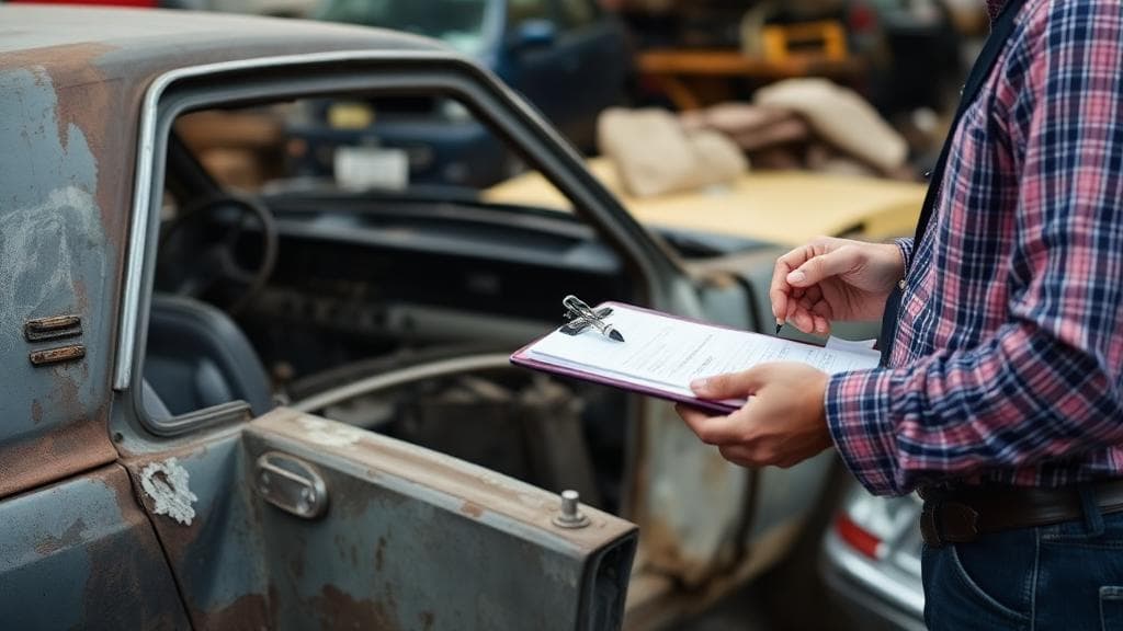 Expert évaluant la valeur d'une épave automobile